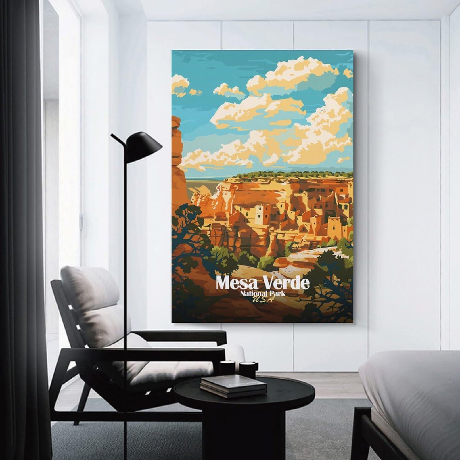 Junmoney Unframe-Style-19 Mesa Verde National Park Illustration Canvas Wall Picture, 24X36inch(60X90cm), For Home, Office, Studio Or Guest Room, A Flexible Wall Accent For Shared Spaces