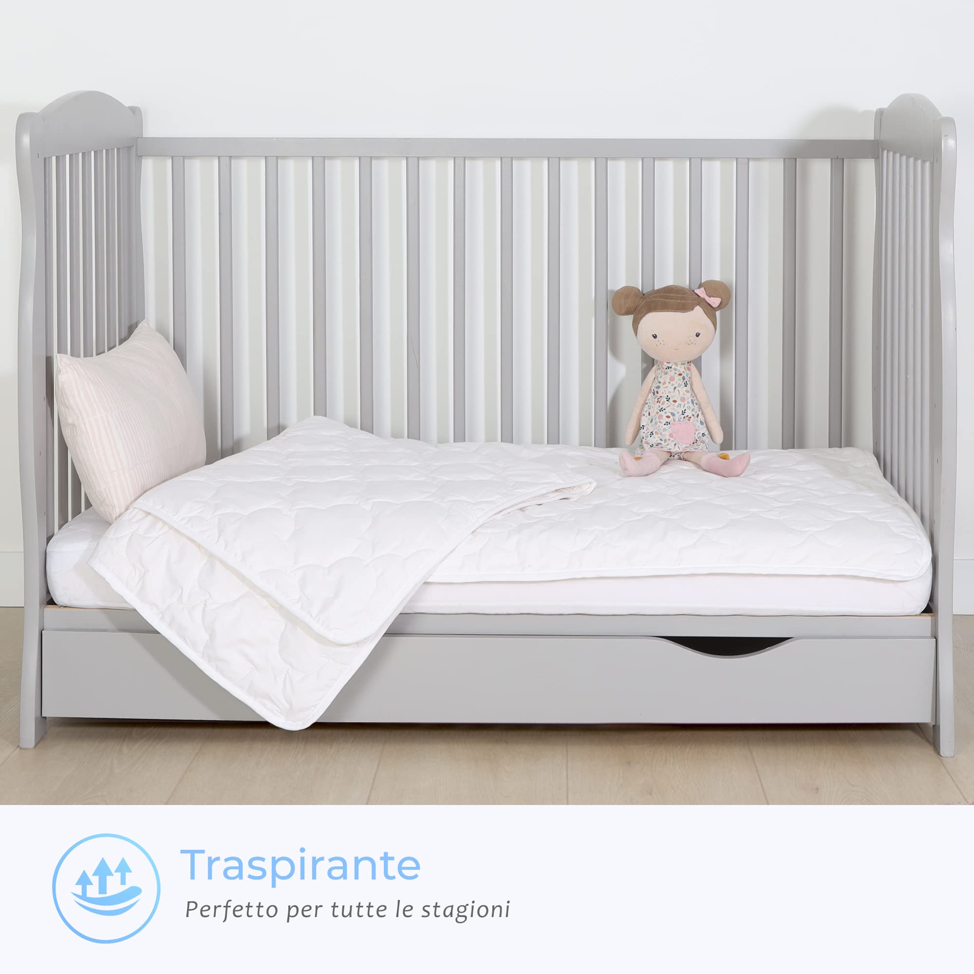 Piumone per Bambini 90 x 120 cm in Lana Naturale 100% 4 TOG Anallergico per Lettino e Trapunta per Bambini traspirante Completamente anallergica Piumino Lettino Neonato