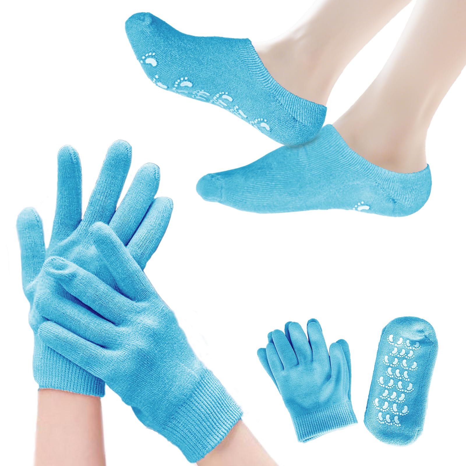 Guantes hidratantes, reparan y suavizan los guantes de spa para envejecimiento, cuidado de manos para piel agrietada y seca, tratamiento de manos secas (azul)