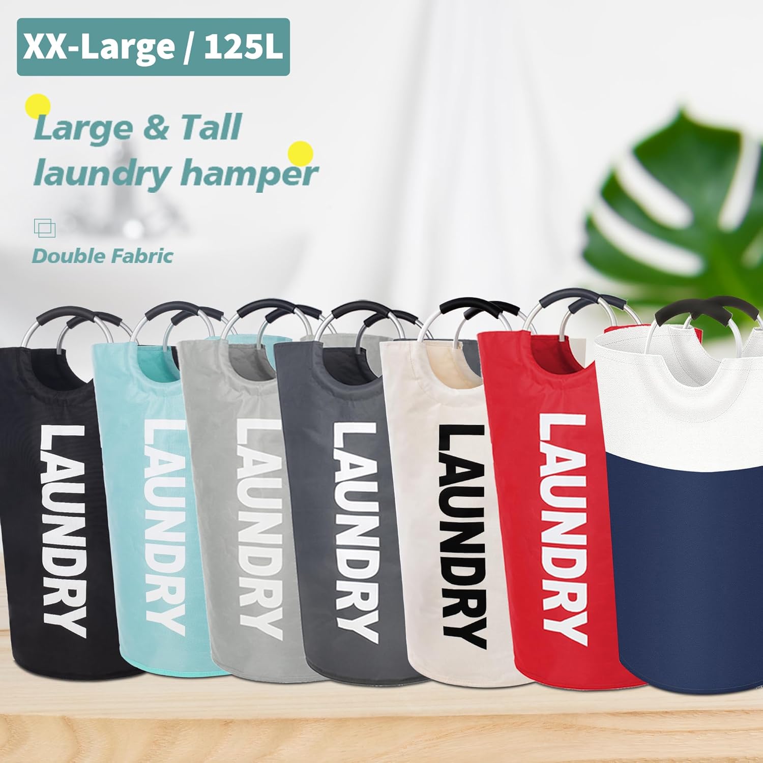 Twira 125L Pro XX-Large Laundry Baskets, Laundry Hamper Stands Up Well, Laundry Bag with Padded Handles, Waterproof Laundry Basket Collapsible, Clothes Hamper for College, Bathroom (Light Blue)