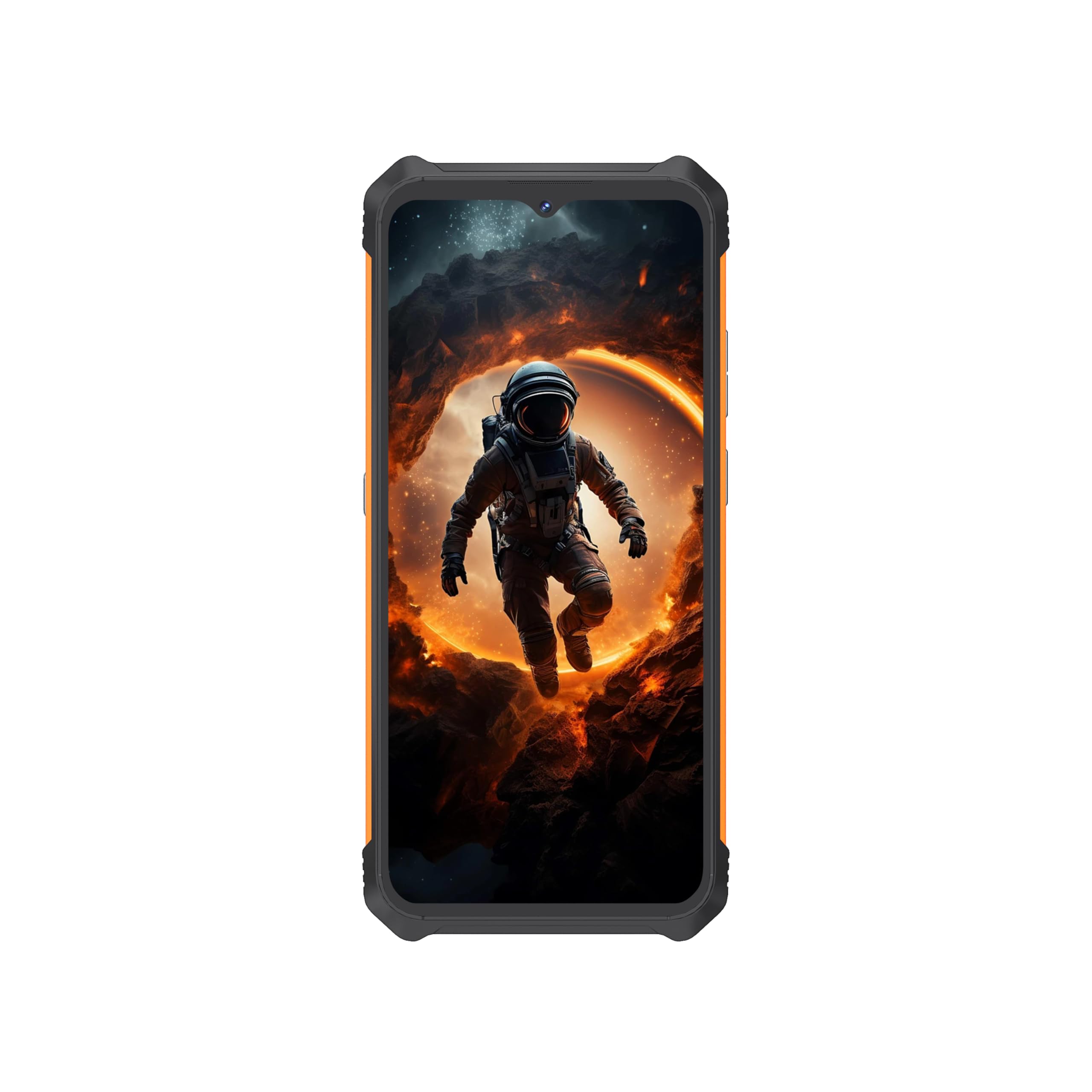 KingKong ES – 6,56-Zoll-HD+-Smartphone, 16 GB (6 GB + 10 GB) RAM i 128 GB ROM, 48-MP Dreifachkamera, 5100-mAh-Akku, Android 14, procesor OctaCore, Kolor Czarny + Pomarańczowy
