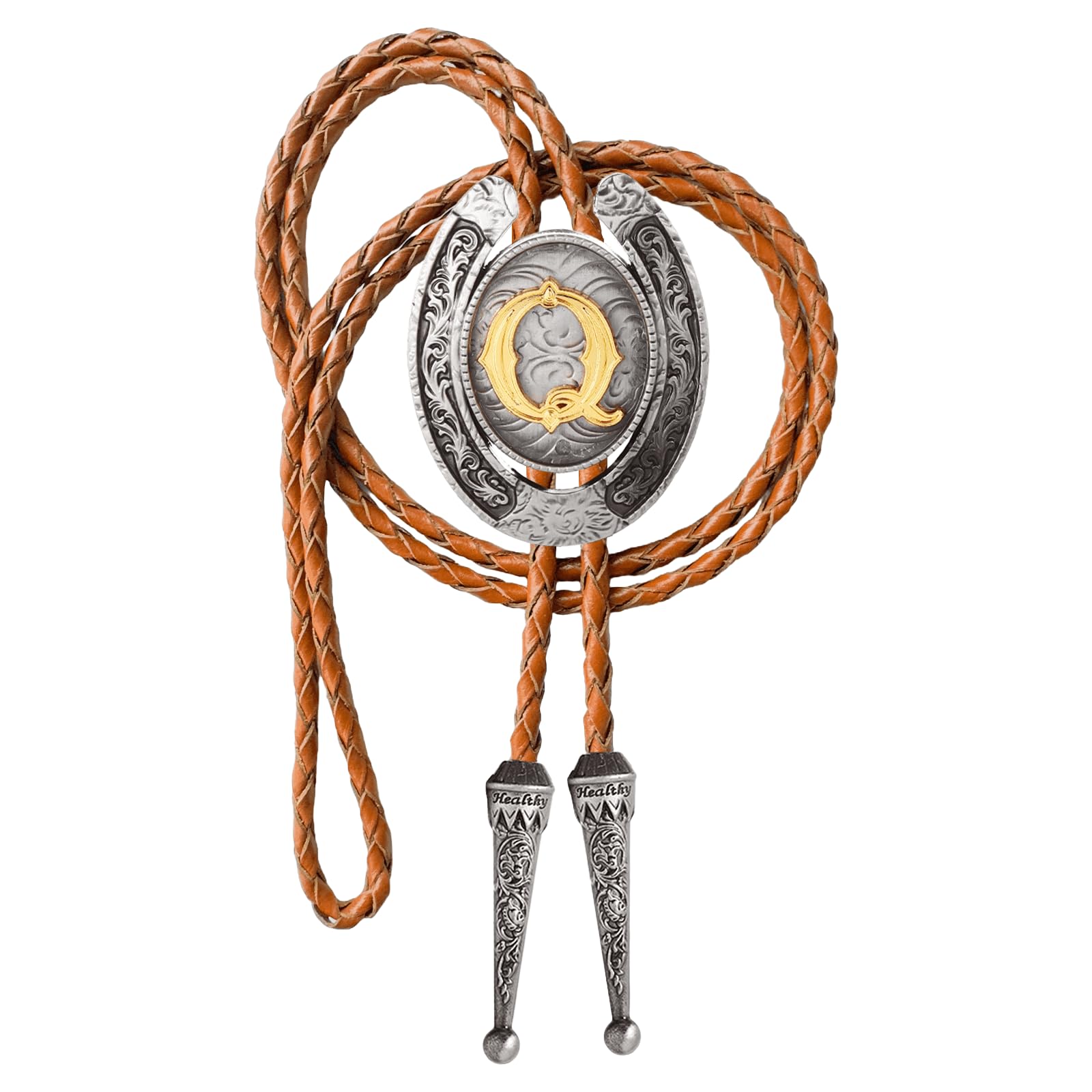 Western Cowboy Vintage Rodeo A-Z Initial Letter Bolo Tie for Men