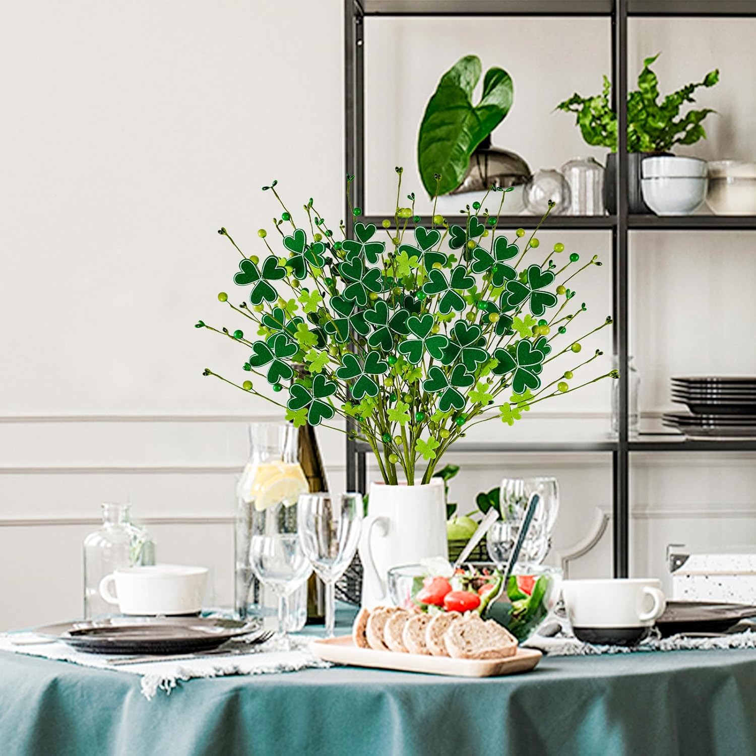 St Patrick's Day Decorations, 8PCS 24" Artificial St Patrick's Day Picks Green Clover Floral Berry Stems for St.Patrick’s Day Table Home Office Decor