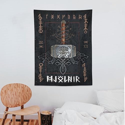 Miniatura 7 de Tapiz de mitología nórdica, tapices de Mjolnir, pintura artística de pared, regalo de sala de estar, impresiones para decoración de dormitorio,