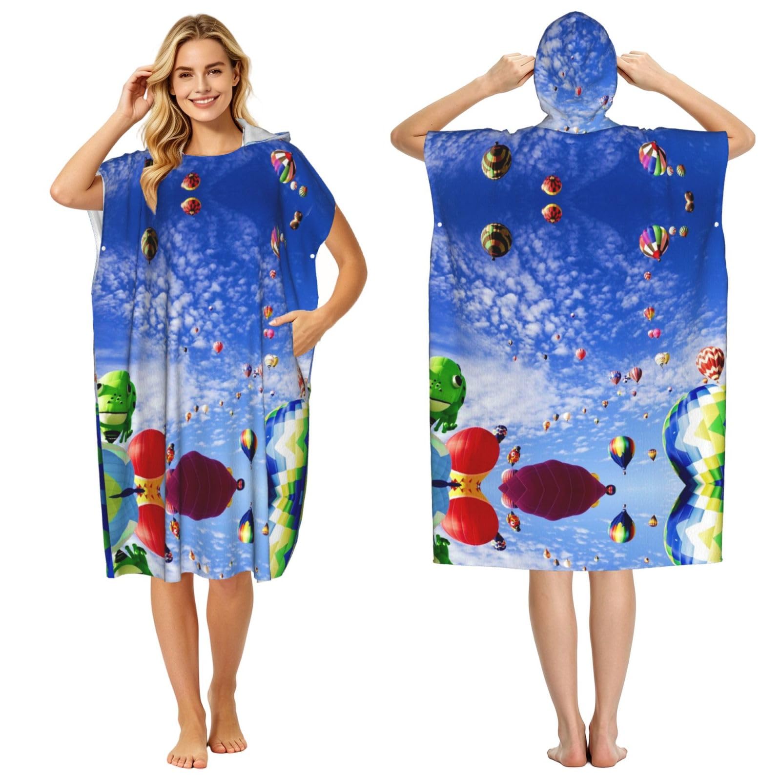 Poncho surf adulte anti-froid en microfibre à séchage rapide avec imprimé montgolfière
