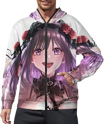 Zip-up Hoodie, Mens, Wearable Love, Kuroe Dropu, Gothic Style, Anime Pattern, Neighborhood, Fashionable, Sweatshirt, Loose, Long Sleeve, Loungewear, Hooded, Non-Fading, Spring, Autumn