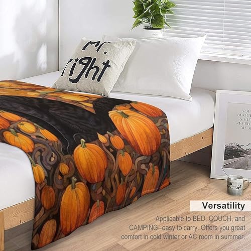 Miniatura 5 de MaSiledy Manta de otoño con diseño de calabaza de acuarela con gato negro, manta de forro polar de franela de 40 x 50 pulgadas, para sofá, cama,