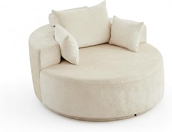 Swivel Chair 55" Large Round Snuggle Chair, Modern Chenille Oversized Accent Chair, 360 Degree Rotating Comfy Sleeper Sofa for Living Room, Bedroom & Nook BeigeChenille