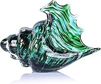 LCCCK Hand Blown Glass Conch Shell Sculpture - Teal Sea Glass Art Figurines for Coastal Beach Home Decor & Shelf Gifts