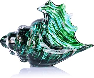 LCCCK Hand Blown Glass Conch Shell Sculpture - Teal Sea Glass Art Figurines for Coastal Beach Home Decor & Shelf Gifts