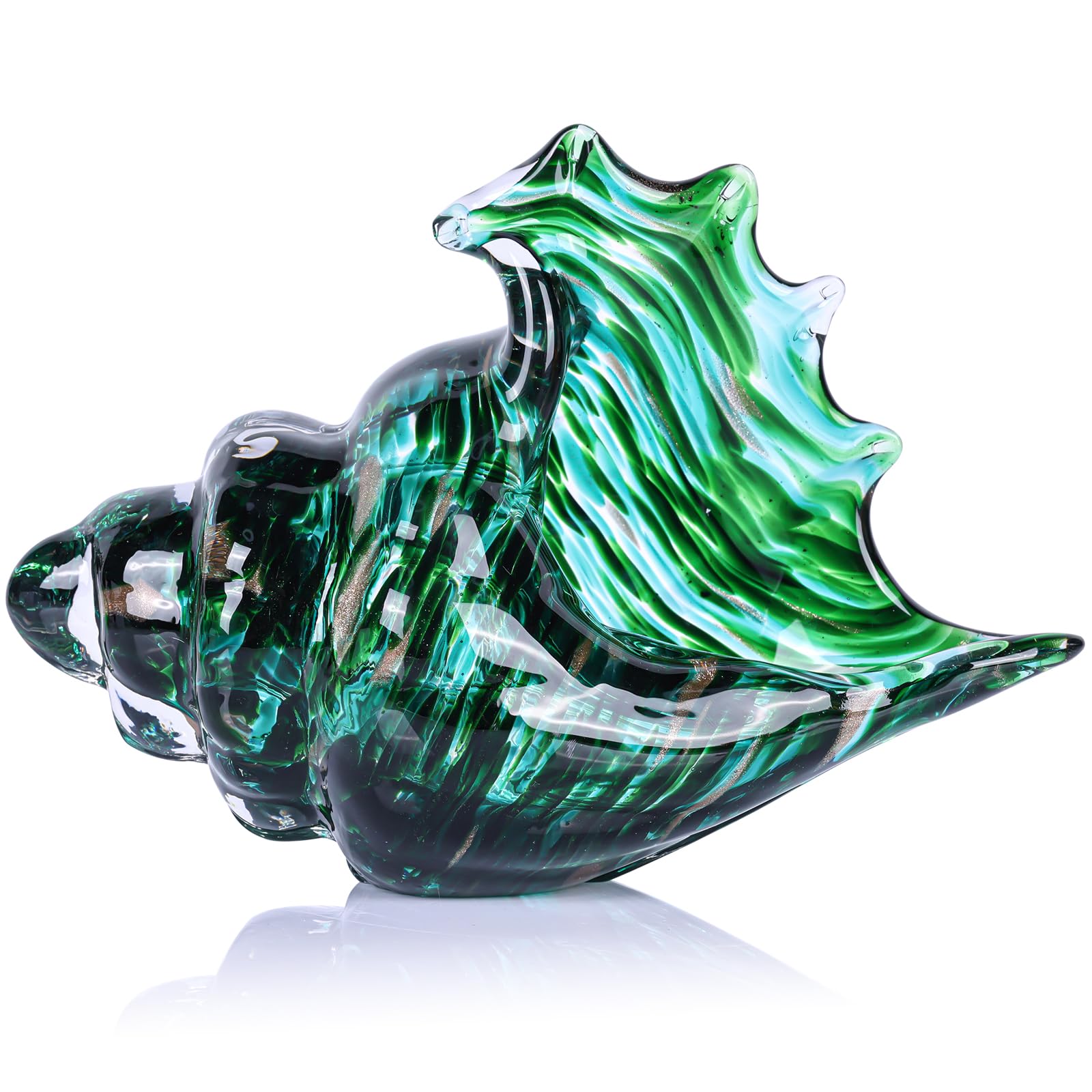 LCCCK - Scultura in vetro soffiato a mano a forma di conchiglia, figurine d'arte in vetro marino, decorazione per stanza in stile spiaggia, statue decorative in conchiglia azzurra, decorazione per