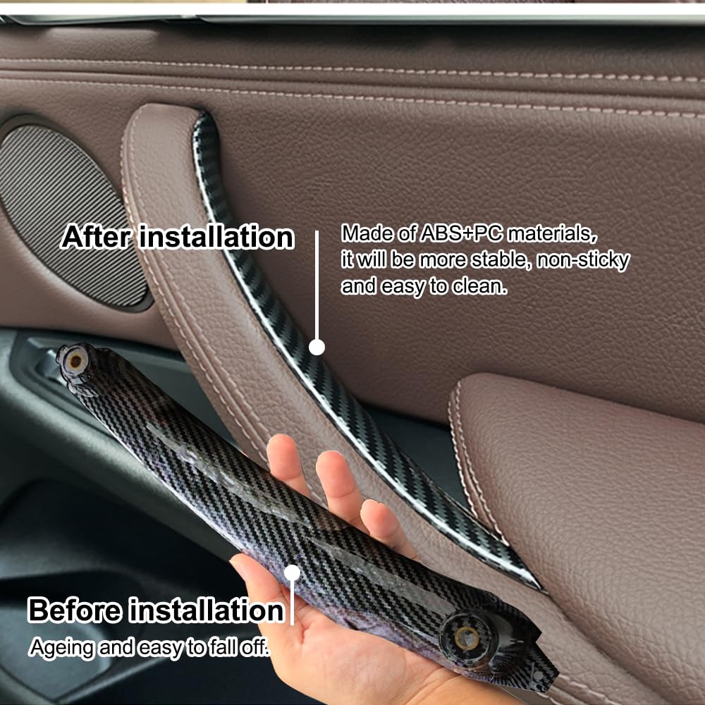 4 pezzi di maniglia per porta interna in ABS per auto, pannello interno, copertura decorativa per tirare, bracciolo compatibile con BMW E70 E71 E72 X5 X6 2007-2014 - Fibra di carbonio