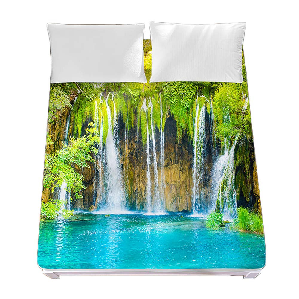 Housse de matelas confort microfibre 3D forêt rivière drap haut de gamme 200x200