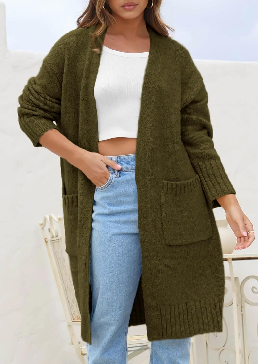 PRETTYGARDEN Fall Long Sleeve Cardigan Sweaters for Women 2026 Trendy Winter Open Front Loose Knitted Cardigans with Pockets - Image 8