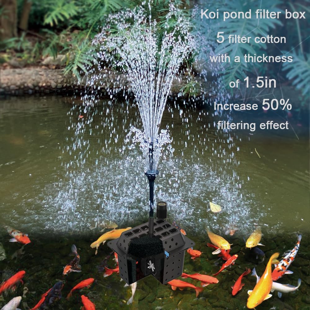 45W pond pumps for outdoor ponds,Pond Filter with outdoor fountain pump,pond pump and filter kit with lights, 660GPH Submersible Pump, koi pond filter suitable for outdoor pond cleaning
