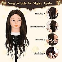 Vista 20 de Mannequin Head with 70% Human Hair, 26" Light Brown Real Human Hair Training Head, Manikin Cosmetology Head with Clamp Holder & Tools, Practice Doll
