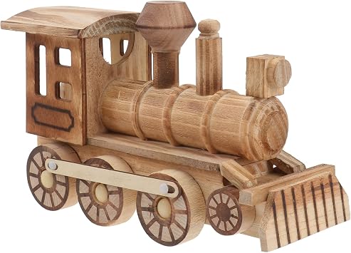 Wooden Crafts Wood Steam Train Figurine Train Model Retro Locomotive Ornaments Steampunk Statue Crafts Desktop Decor for Boys Home Office Decor Engineering