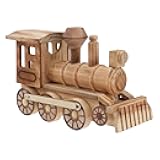 Wooden Crafts Wood Steam Train Figurine Train Model Retro Locomotive Ornaments Steampunk Statue Crafts Desktop Decor for Boys Home Office Decor Engineering