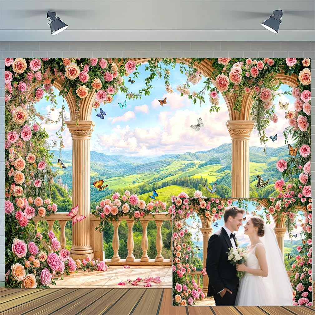 Fondo Fotográfico Rosa Floral 10x8ft para Fiestas y Bodas