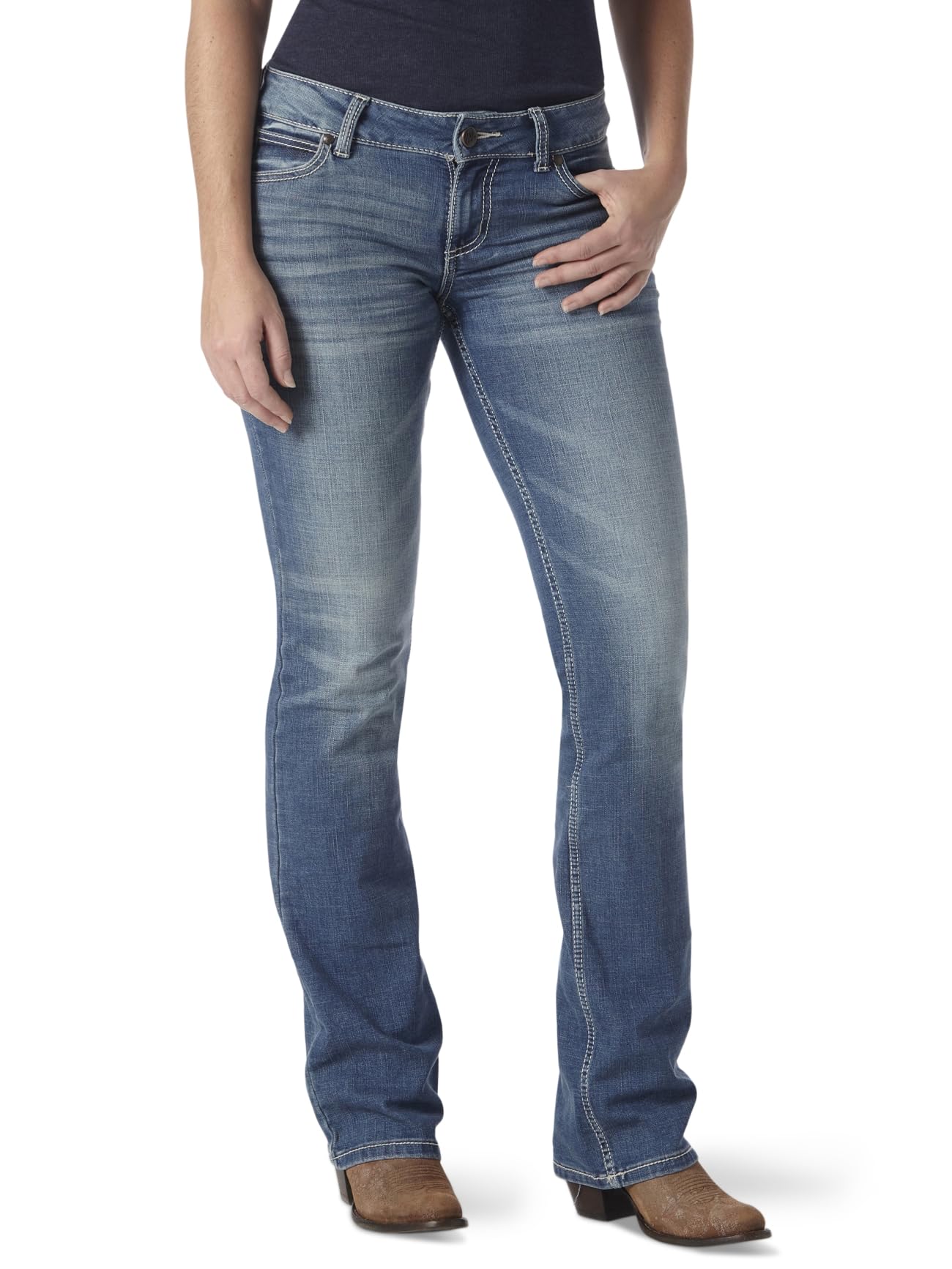 Wrangler Women's Retro Mae Mid Rise Stretch Boot Cut Jean, Deadwood, 11W x 32L