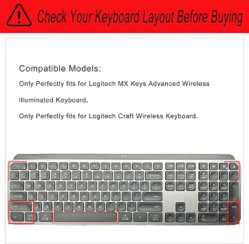 Ultra-Thin Silicone Keyboard Cover for Logitech Craft, MX, Keys Keyboards. | Logitech keyboard protector: waterproof, dustproof, non-slip, wear-resistant, and easy to clean-Mint Green