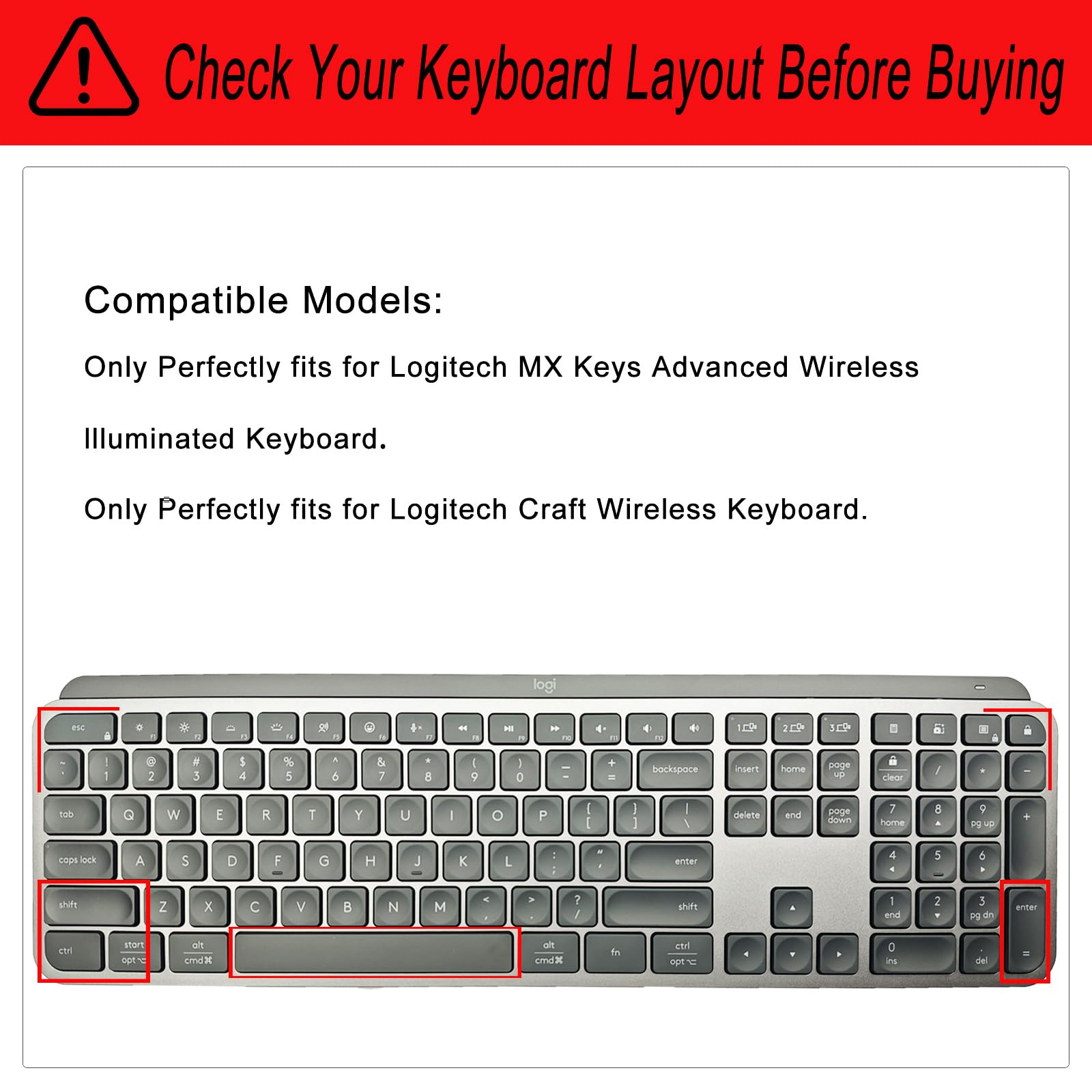 YongMai Keyboard Cover Silicone for Logitech Craft, Keyboard Cover for Logitech MX Keys Advanced Wireless Illuminated Keyboard, Keyboard Skin Waterproof Dustproof Easy to Clean (Black)