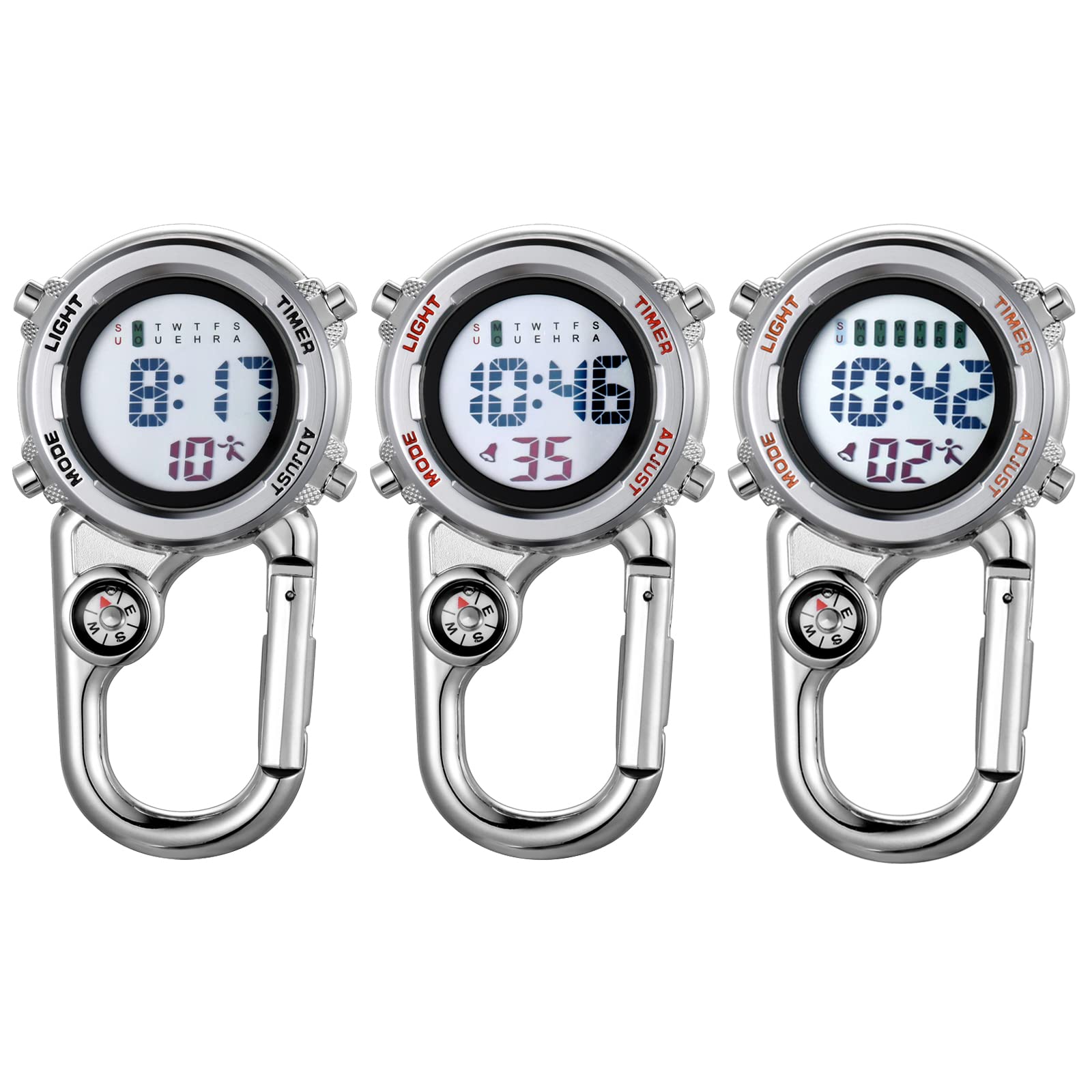 JewelryWe Clip on Digital Watch Carabiner Fob Watches for Nurses Chefs