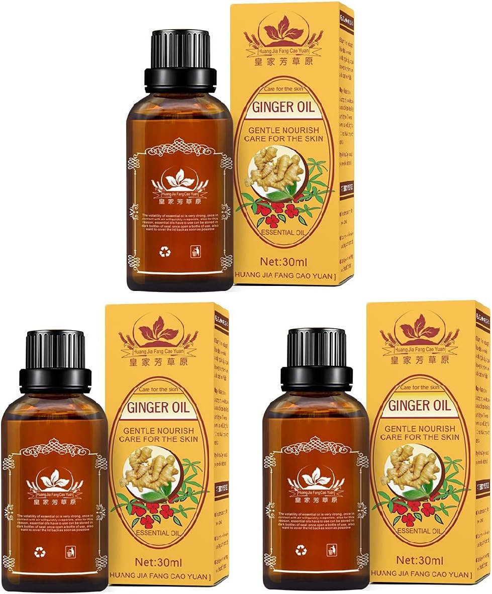 Ginger Oil,Ginger Essential Oil,Belly Drainage Ginger Oil,Anti Cellulite Massage Ginger Oil,Promote Blood Circulation Relieve Muscle Soreness and Swelling (3 Pack )