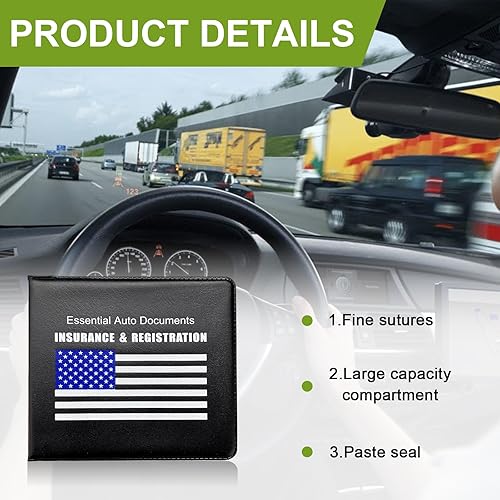 Miniatura 9 de 2 soportes para registro y seguro de automóvil, organizador de cuero impermeable de 5.2 x 4.8 pulgadas con cierre, cartera esencial para licencia de