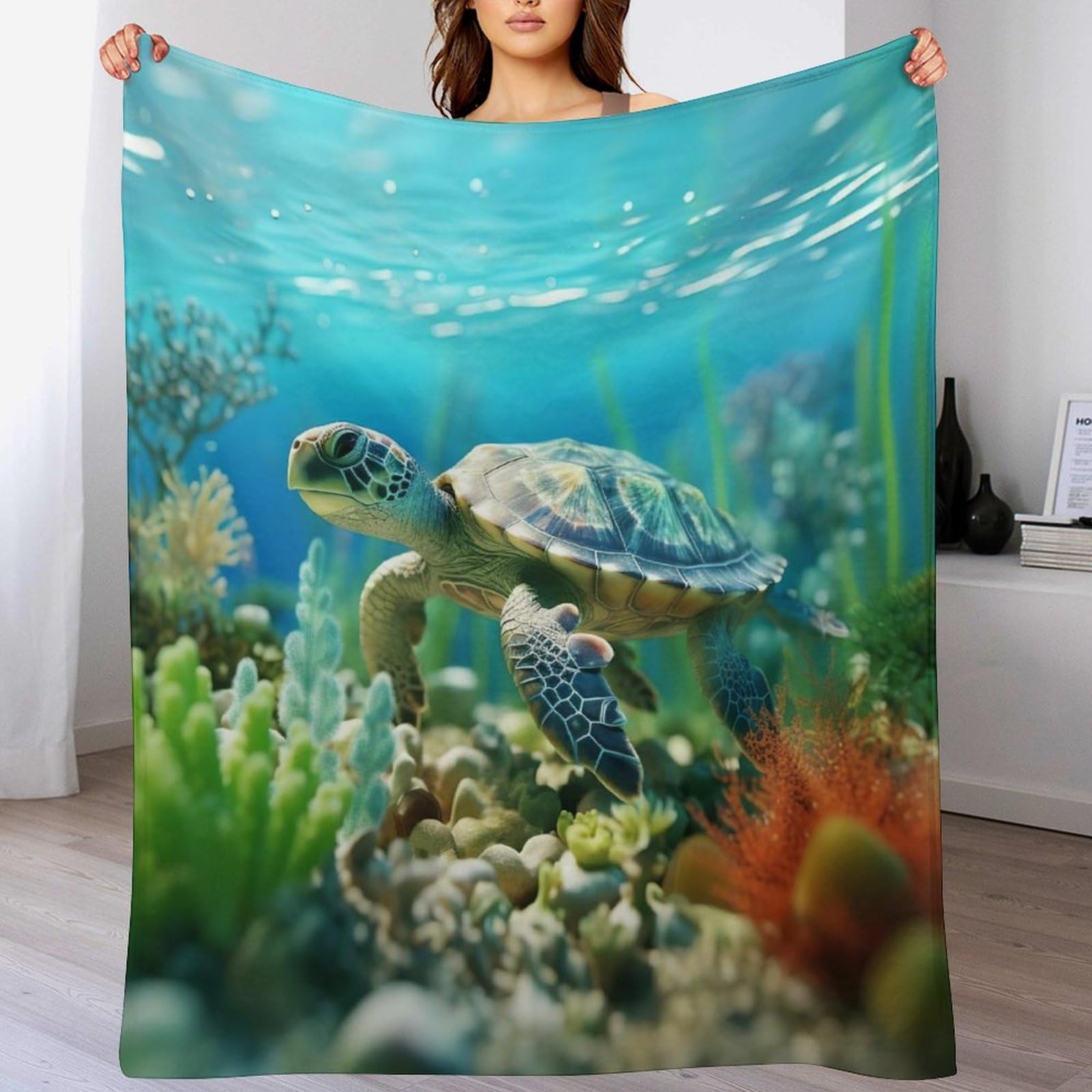 Plaid canapé chaud tortues de mer pour soirées cocooning au salon