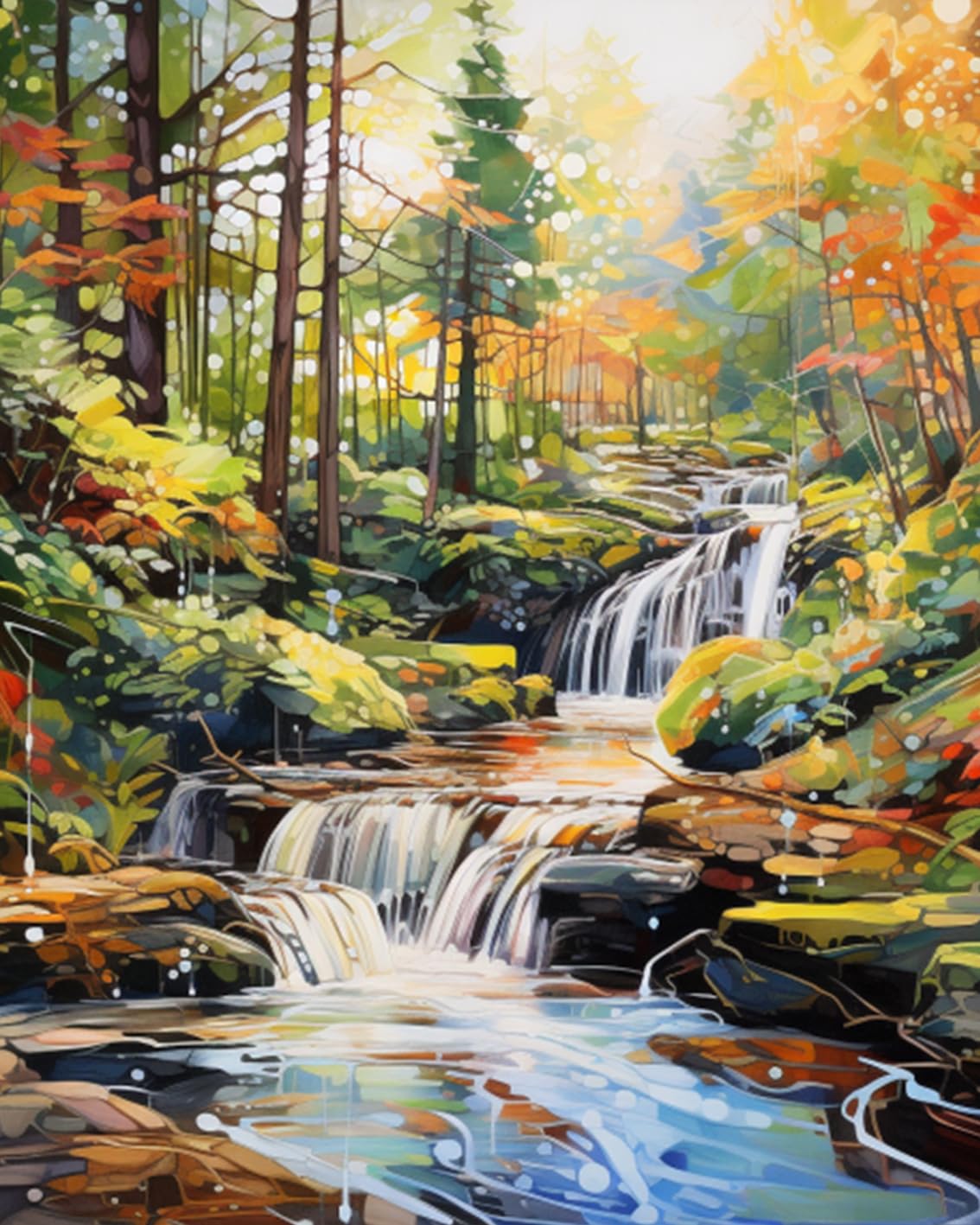 Malen Nach Zahlen Kit - Waldhütte Mit Blumen, Bäumen & Wasserfall, DIY Leinwand 16x20 Zoll Inkl. Acrylfarben & Pinseln, Für Erwachsene & Kinder