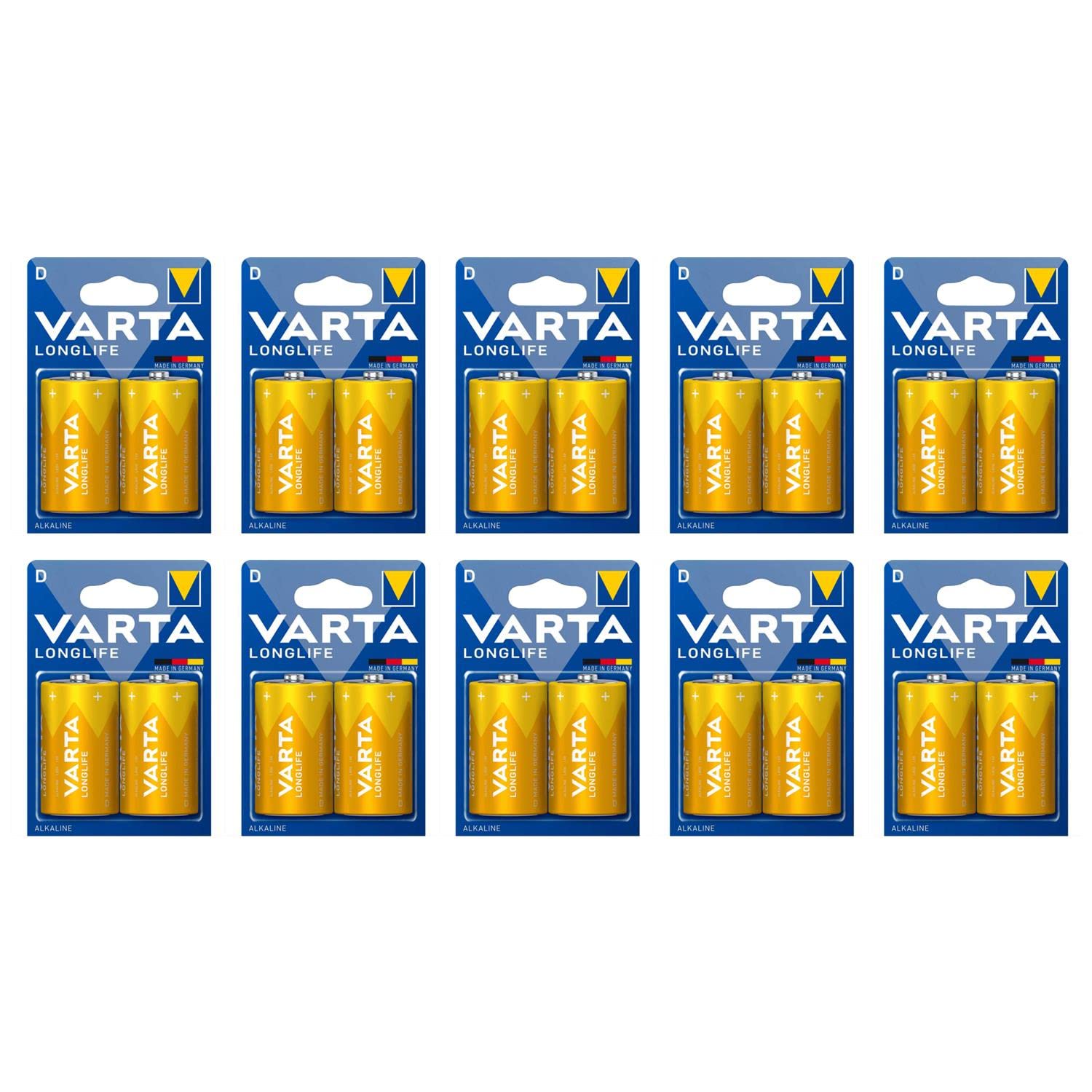 VARTA Lot de 10 Blisters de 2 Piles Longlife Extra 4120 Mono D LR20