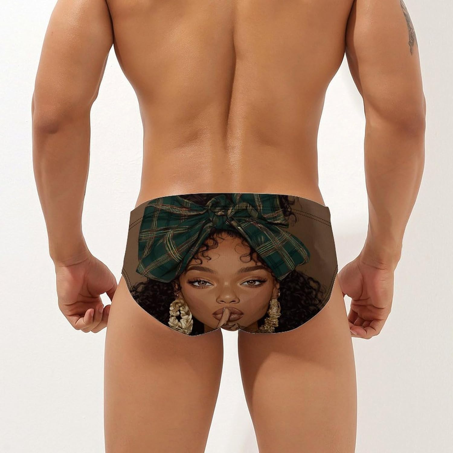 African USA Women Men's Swimsuit Brief Sexy Bikini Briefs Retro Printed Swimwear Quick Dry Swimming Trunks 3X-Large