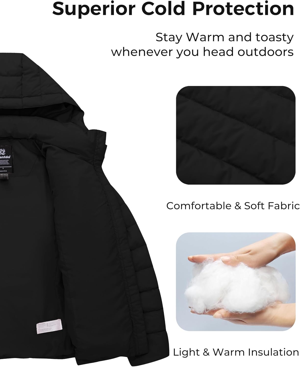 wantdo Women's Lightweight Warm Winter Coat Full-Zip Puffer Jacket with Hood