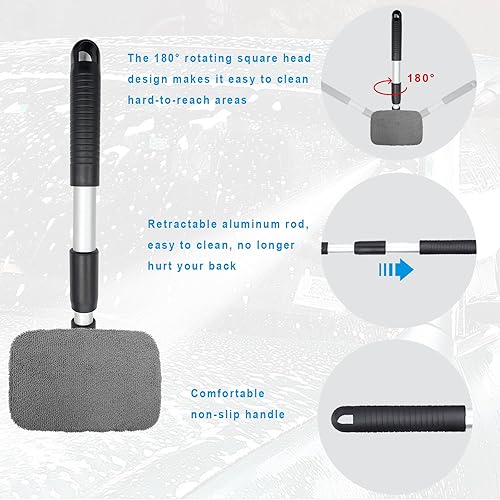 Miniatura 9 de Ziciner Limpiador de parabrisas de automóvil, limpiaparabrisas de microfibra con mango extensible de aluminio y 2 cabezales de almohadilla de tela