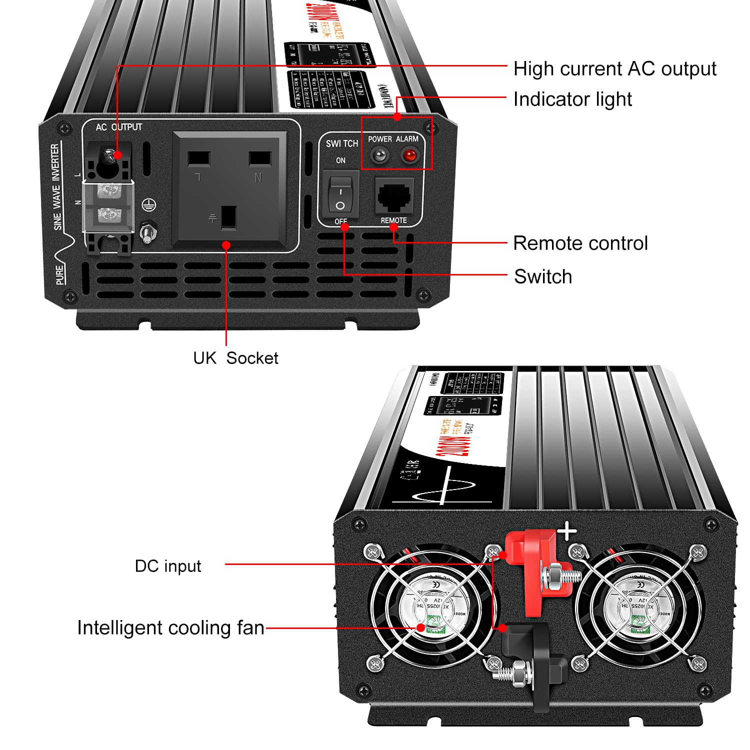xijia 2000 W (Peak 4000 W) reiner Sinus Wechselrichter DC 12 V 24 V 48 V 60 V 72 V auf AC 220 ~ 230 V 50 Hz Solar Konverter für Zuhause Auto