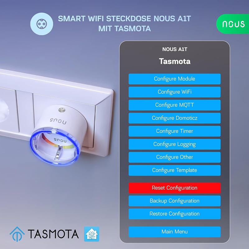 NOUS A1T WiFi okos konnektor 16A, mini intelligens dugalj fogyasztásmérővel, Alexa és Google Home kompatibilis