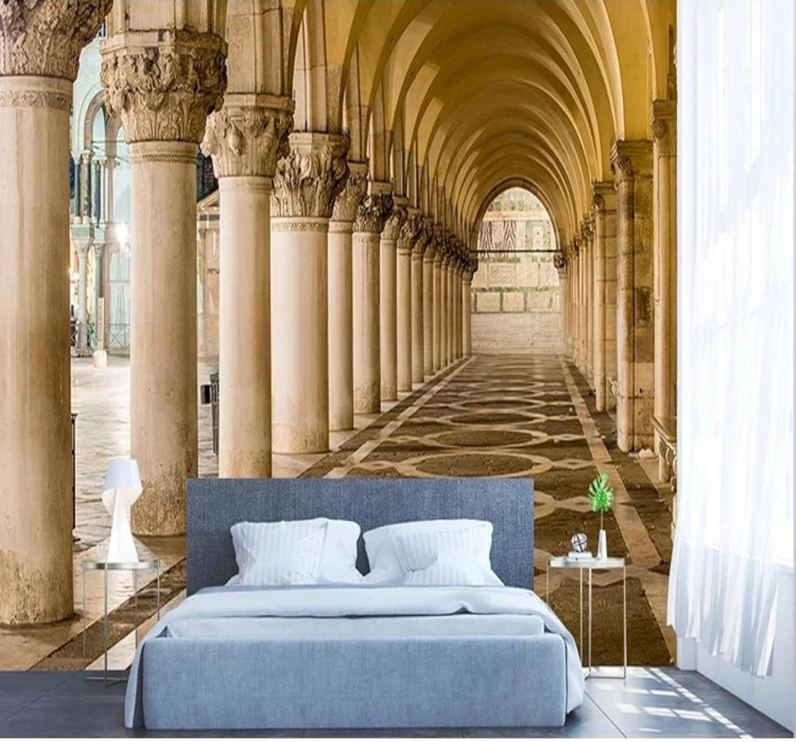 Tzxztt Retro Architecture Corridor Sense of Space Roman Columns Modern 3D Wallpaper Premium Textured Silk Neutral Tones Material Ideal for Living Room Bedroom-430cm×300cm