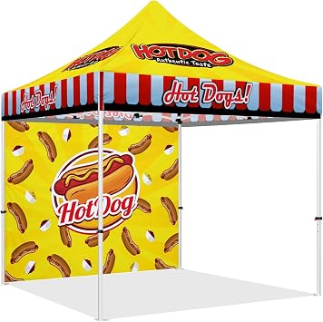 Pop Up Canopy Tent 10x10 Custom Hot Dog Stand Canopy with Full Logo Print, Waterproof Polyester & Aluminum Frame, Ideal Hot Dog Vendor Tent for Street Food, Stadium Events, Festivals