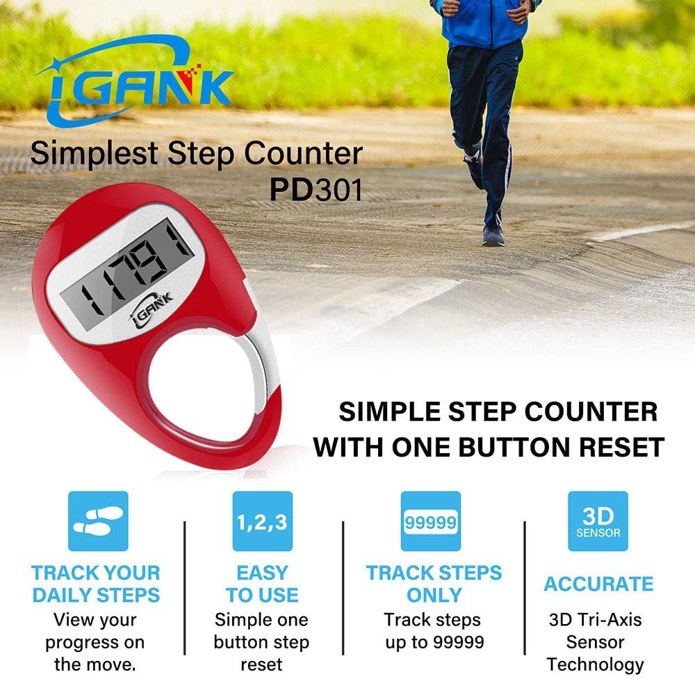 iGANK Simple Walking Pedometer 3D Step Counter for Men Women Kids (Red) : Sports & Outdoors