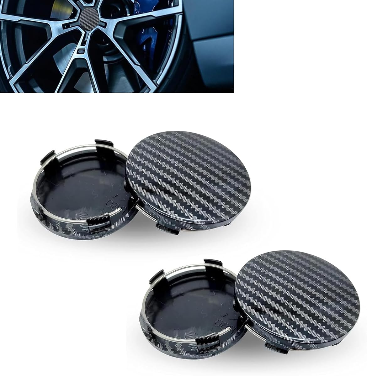 4PCS Car Wheel Center Caps, OD 60MM/2.36" ID 56MM/2.2" Wheel Hub Cover, Snap-in Wheels Center Caps, Universal Polished Surface Wheel Cover, Car Accessories for Most Vehicles (Carbon Fiber)
