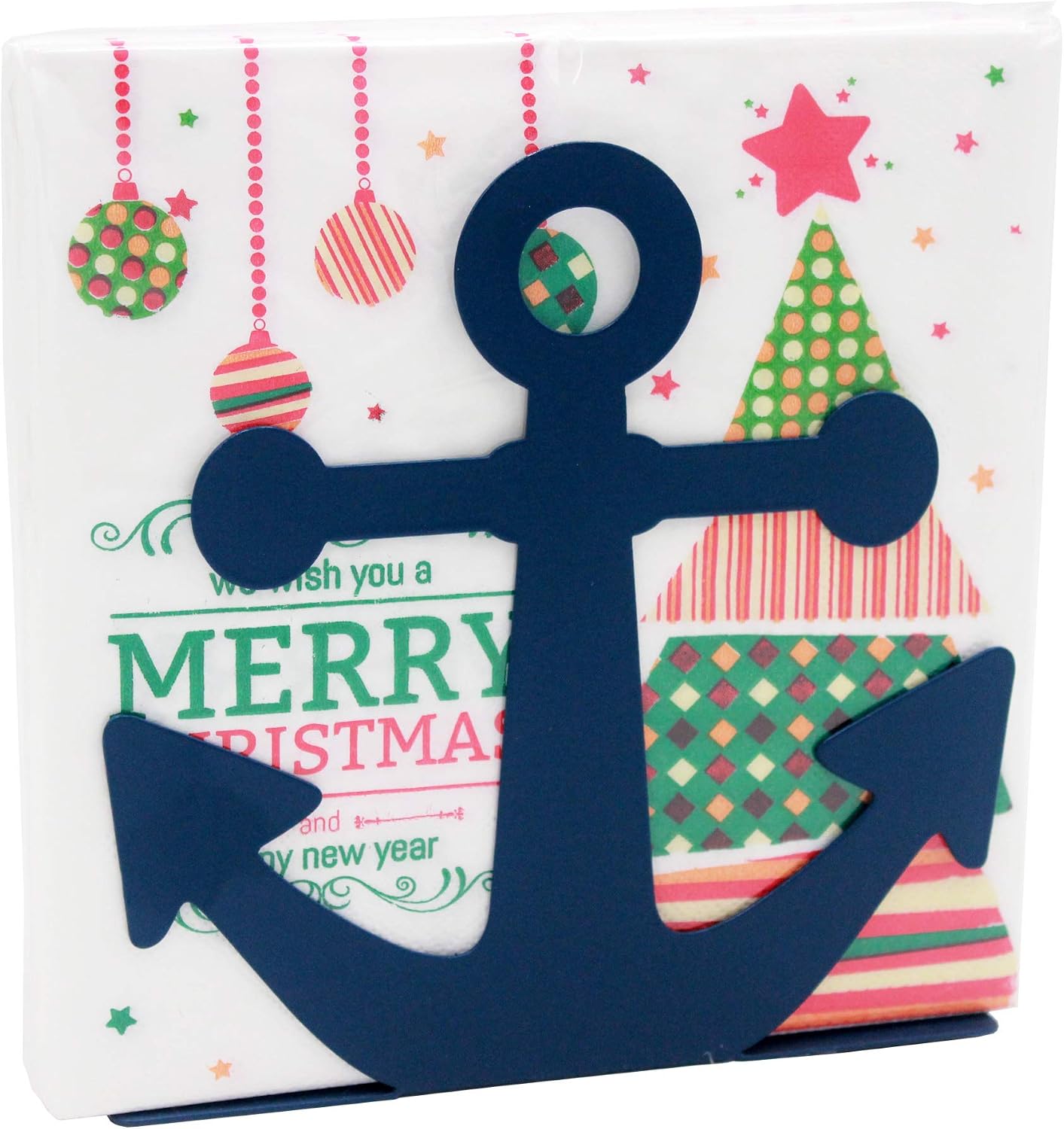 BetyHom Vintage Metal Nautical Anchor Napkin Holder (BLUE)