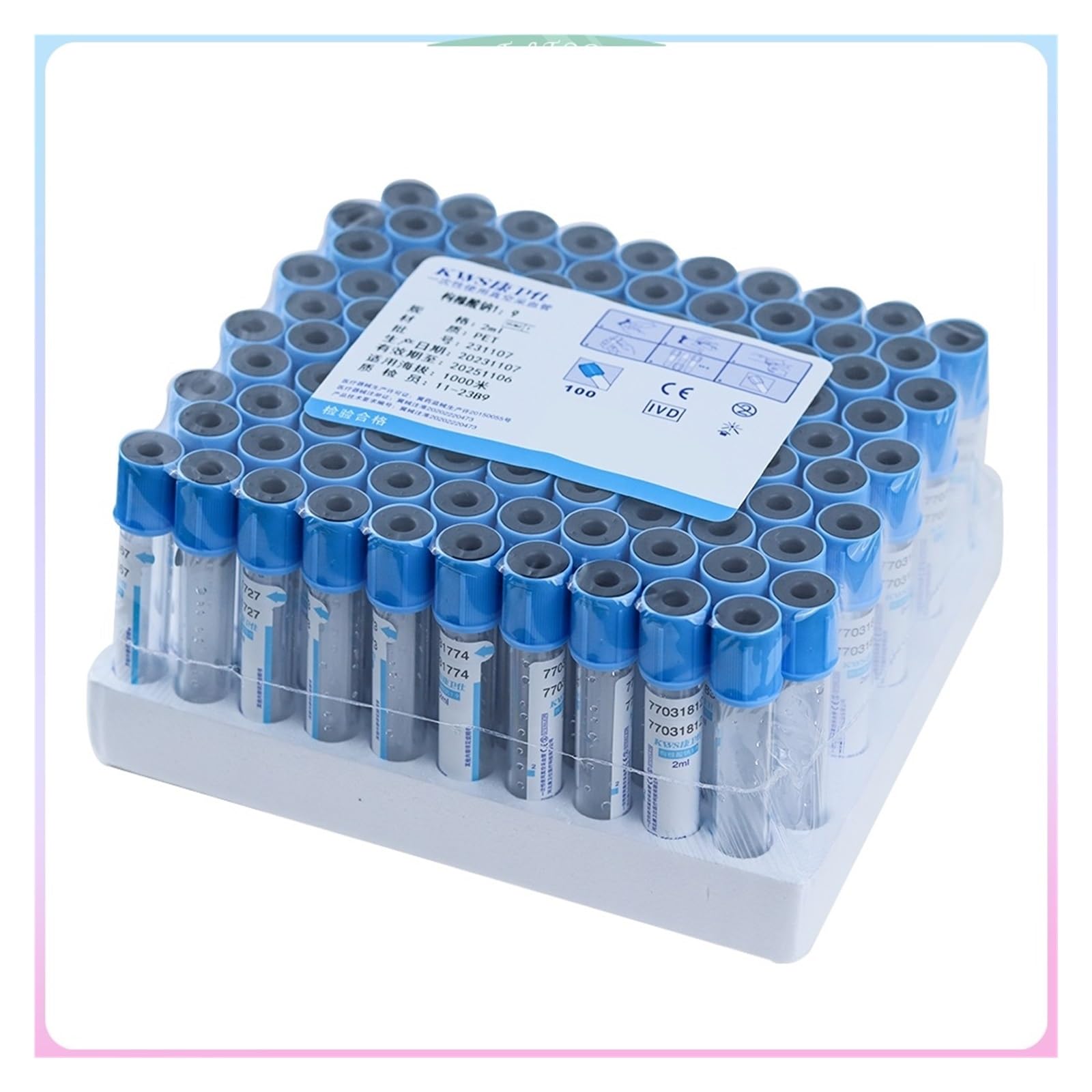 Tubo de plástico de citrato de sodio for coagulación sanguínea, estéril, con presión negativa y tapa azul, 100 unidades,Servicio pesado(DN100 4inch)