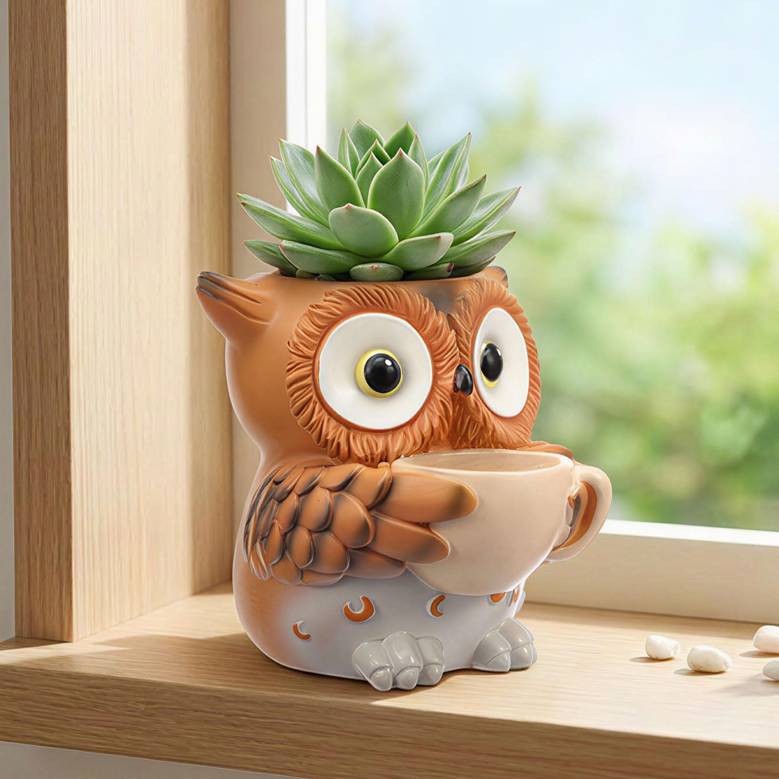 GUIJZSLTRG Plant Pots, Cute Frog or Owl Resin Succulent Pots for Indoor Outdoor, Unique Succulent Holder with Drainage Hole Desktop Windowsill Gifts for Home Office Decor(D)