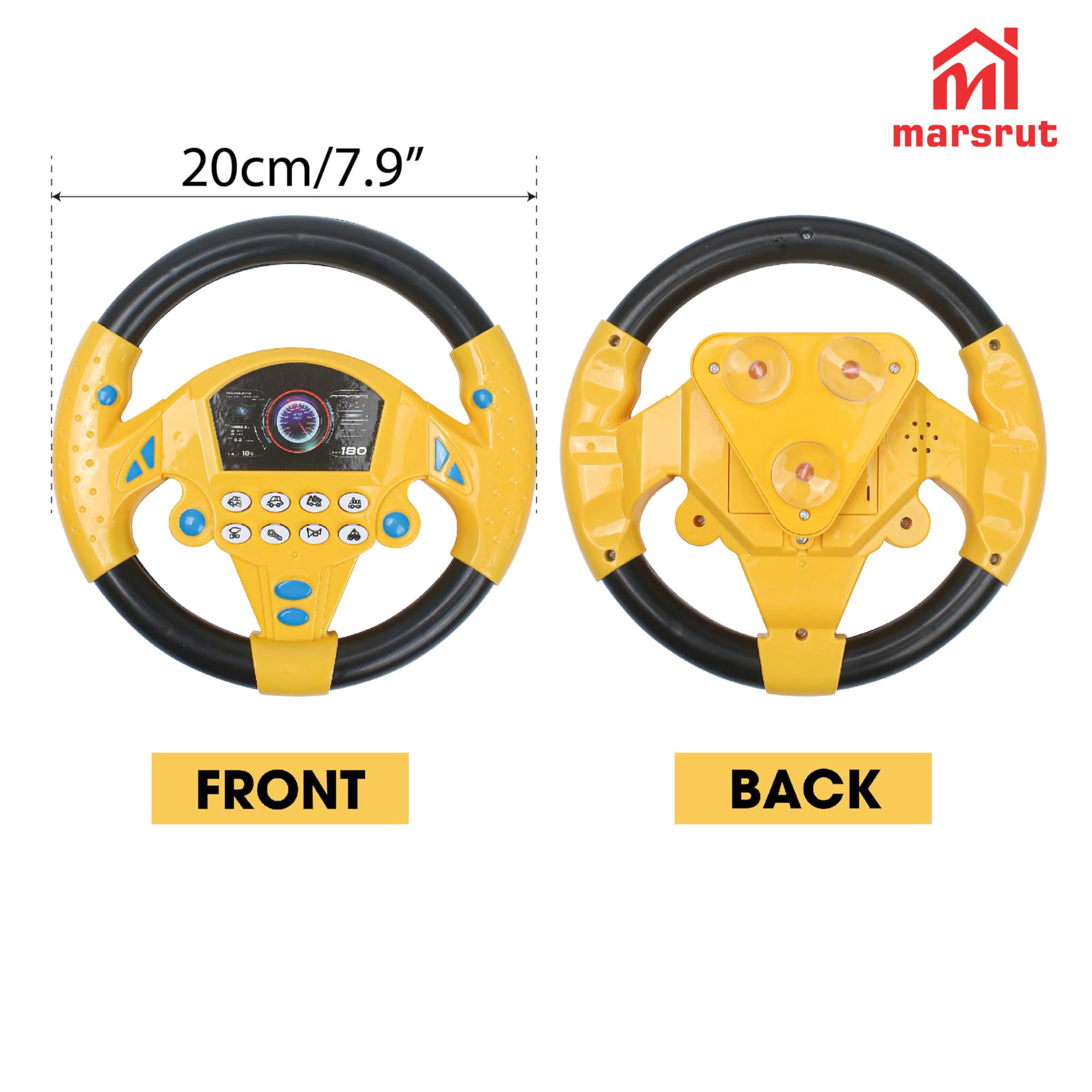 Steering Wheel Simulated Toy for Kids Babies 3+ Years Old, Small Electronic Simulated Driving Driver Racing Toy with Sound (Yellow)