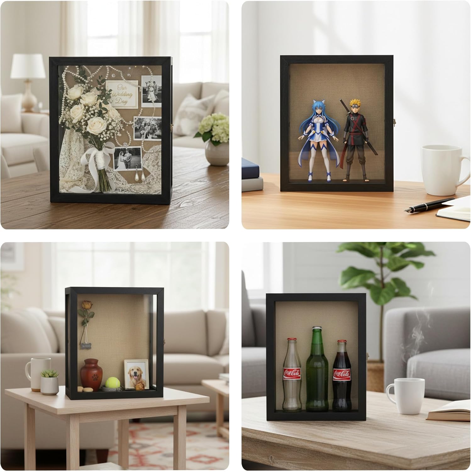 13x16x6 Black Deep Shadow Box with 3 Removable Panels, Wood Display Case for Wall Mounted or Tabletop, Rectangle Shadow Box Vitrina for Wedding,Pet Memorial,Minifigure,Baby Keepsakes