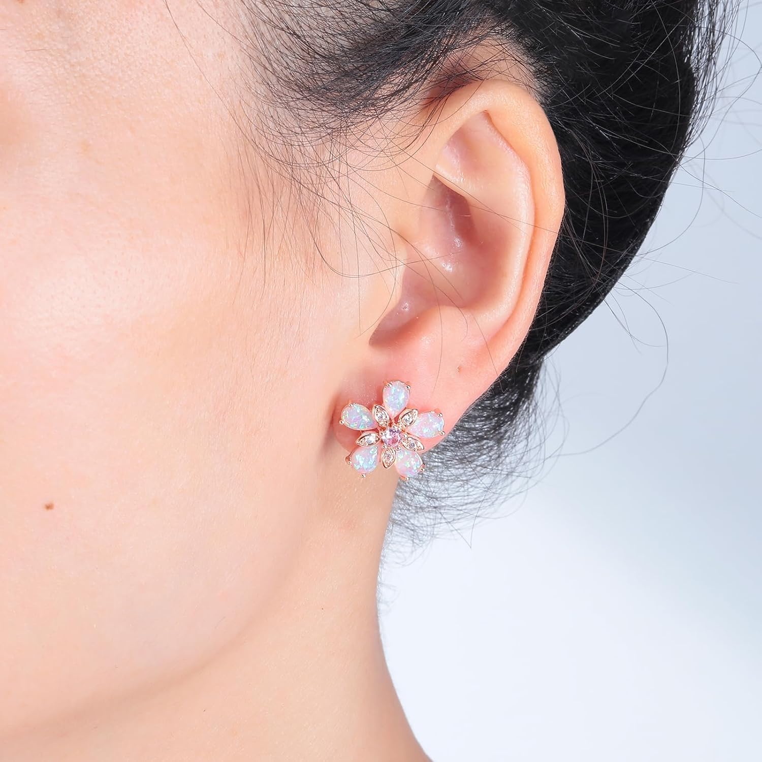 CiNily Womens Flower Earrings Studs Dainty Fire Opal Studs 14K White/Gold Plated Lightweight Cubic Zirconia Stud Earrings Trendy Diamond Jewelry for Wedding Party Birthday Summer Gifts - Image 2