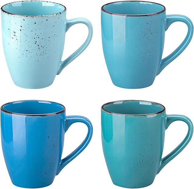 Vancasso Navia Coffee Ensemble de tasses 4, Céramique 12 Coupes de café Oz pour Cappuccino, Latte, Thé, Multi Bleu