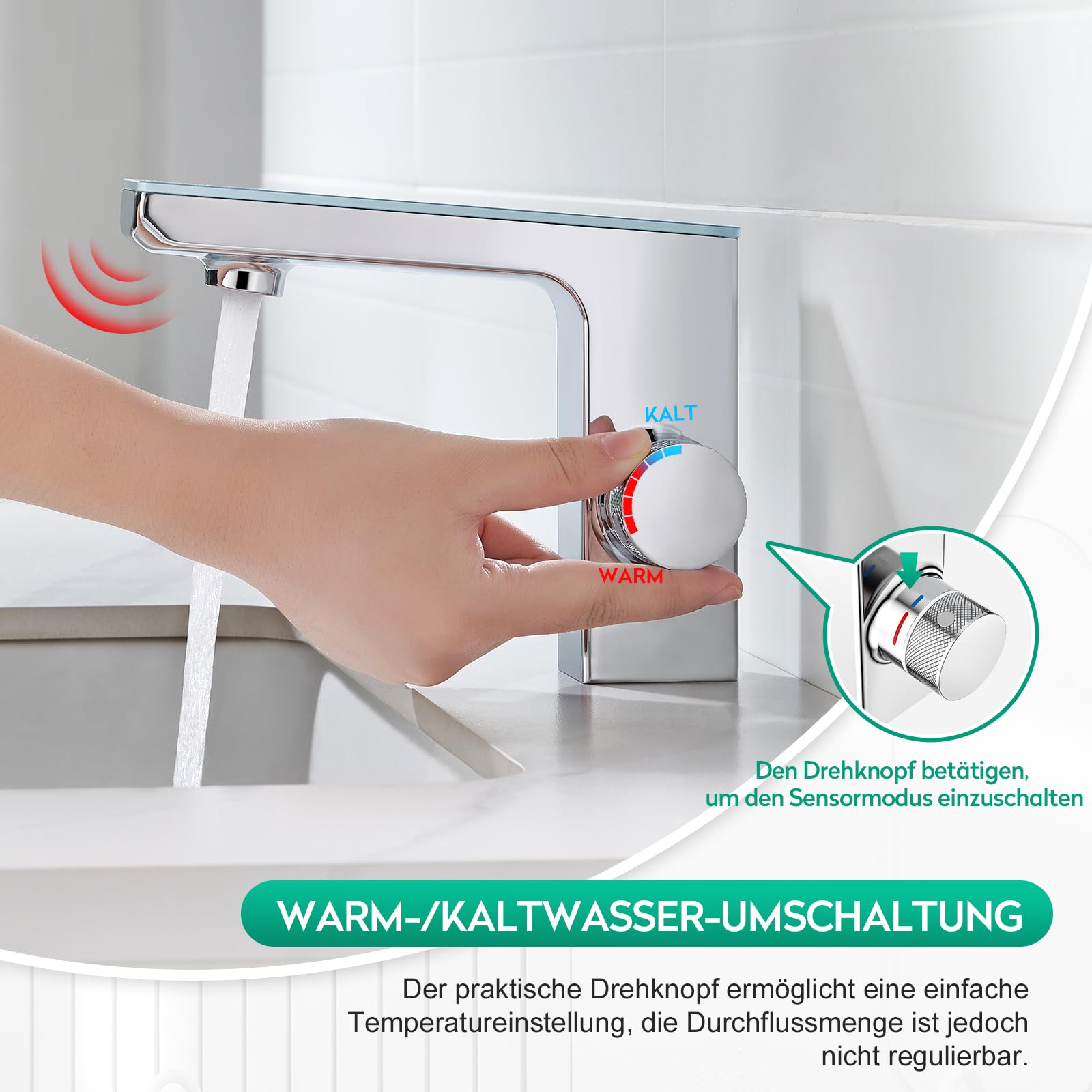 CREA Infrarot Sensor Wasserhahn Bad, Digitalanzeige, Chrom