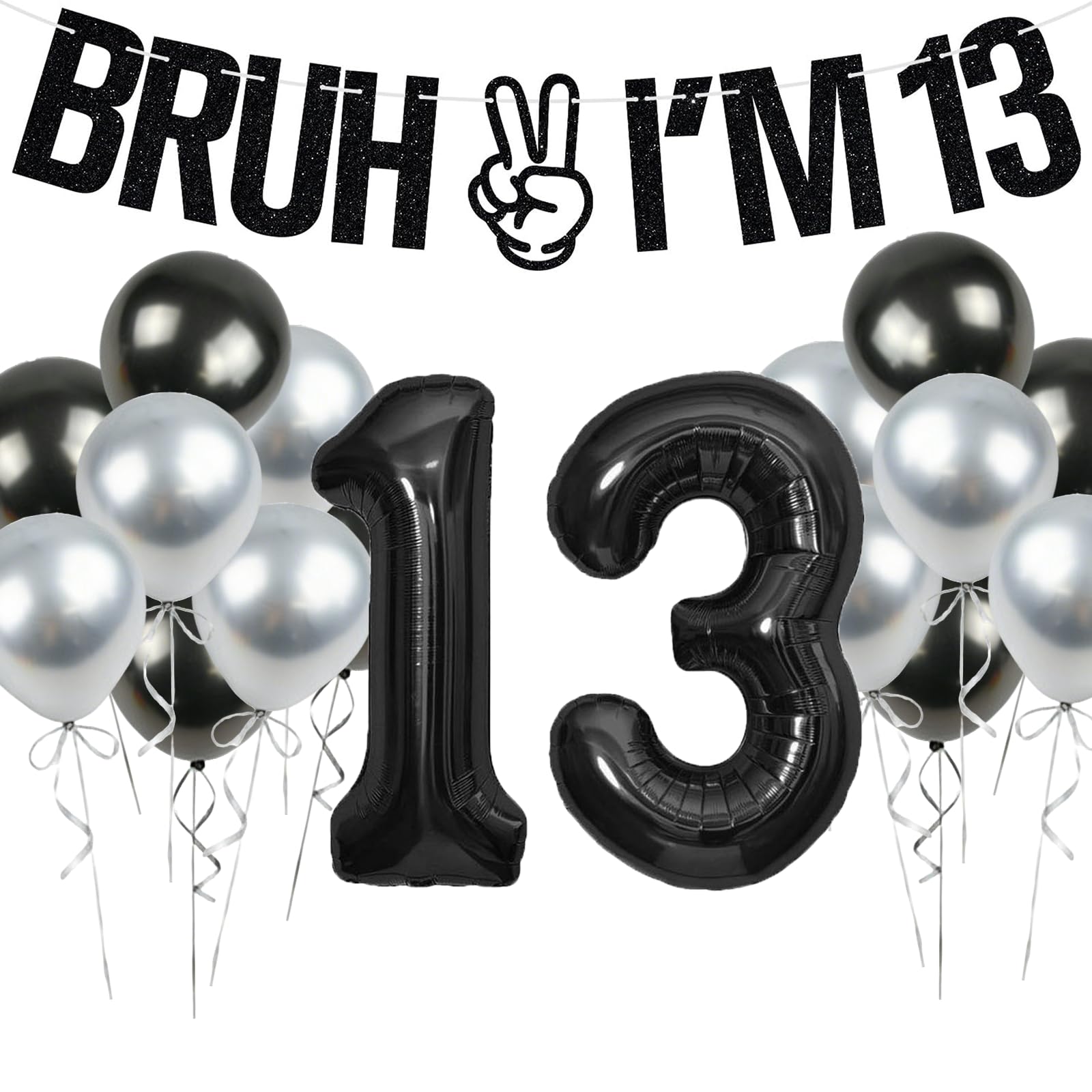 Bruh It's 13 My Birthday Decorations, Happy Birthday Banner, Black Birthday Decor for Party, Balloons & Decorations (13th Birthday) — image 1